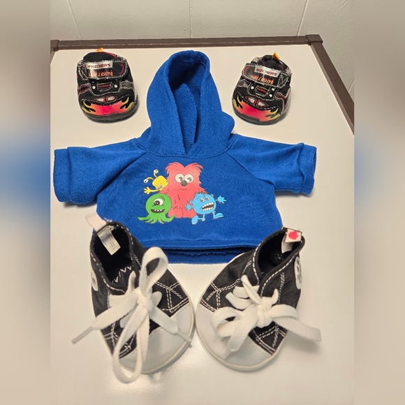 Build A Bear Blue Mosters Hooded Shirt With (2) Pairs of Shoes, Sketchers - Picture 1 of 12